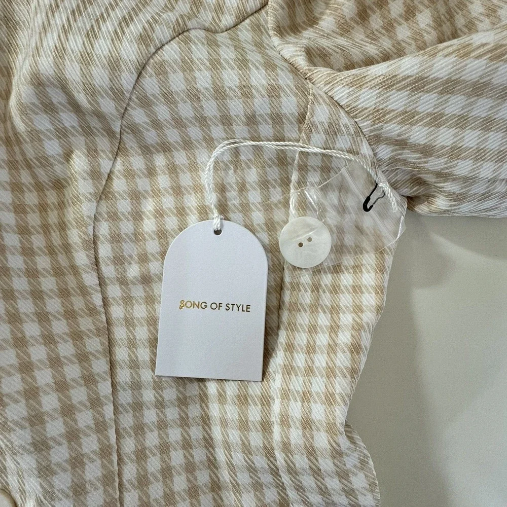Song Of Style x Revolve Blazer Women's L Beige Check NWT‎ $228